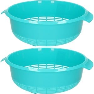 Plasticforte keuken vergiet - 2x - blauw - 27 x 23 x 9 cm - Laag model - kunststof - keuken accessoires