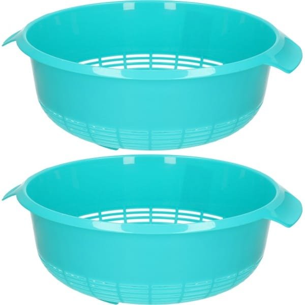Plasticforte keuken vergiet - 2x - blauw - 27 x 23 x 9 cm - Laag model - kunststof - keuken accessoires