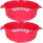 Plasticforte keuken vergiet - 2x - roze - 27 x 23 x 9 cm - Laag model - kunststof - keuken accessoires