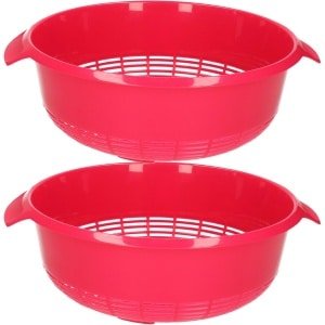 Plasticforte keuken vergiet - 2x - roze - 27 x 23 x 9 cm - Laag model - kunststof - keuken accessoires