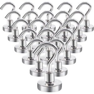 PromoHome 20 stuks magneethaken, kleine magneethaken, sterke magneten met haken, magnetische neodymium magnetische haken om op te hangen, keuken, camping, accessoires, 16 mm, zilver