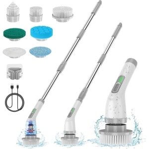 QPFO® Elektrische 7-in-1 Centrifuge Schrobber - Krachtige Reinigingsborstel 420 RPM - Badborstel met Twee Snelheden en Verlengarm voor Keuken, Auto en Tegels