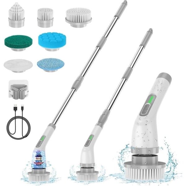 QPFO® Elektrische 7-in-1 Centrifuge Schrobber - Krachtige Reinigingsborstel 420 RPM - Badborstel met Twee Snelheden en Verlengarm voor Keuken, Auto en Tegels