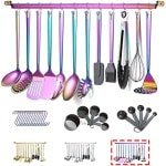 Regenboog kookgerei Set, roestvrij staal 37-stukken keukengerei set met titanium regenboog plating, keuken gadgets kookgerei set, keuken gereedschap set met keukenhouder non-stick en hittebestendig.Vaatwasser veilig, gemakkelijk schoon te maken