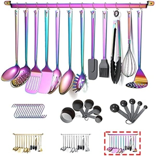 Regenboog kookgerei Set, roestvrij staal 37-stukken keukengerei set met titanium regenboog plating, keuken gadgets kookgerei set, keuken gereedschap set met keukenhouder non-stick en hittebestendig.Vaatwasser veilig, gemakkelijk schoon te maken
