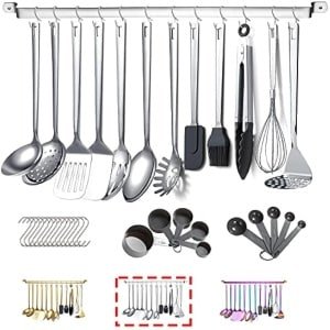 Roestvrij staal kookgerei set, 37 stukken keukengerei set, keuken gadgets kookgerei set, keuken gereedschap set met keukenhouder Non-Stick en hittebestendig.Vaatwasser veilig, gemakkelijk schoon te maken