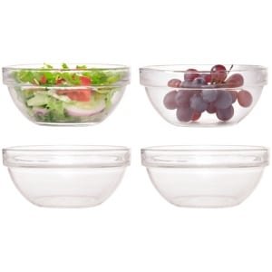 Salade schaal - 4x - glas - 12 cm - slakommetje - serveerschaal - keuken - Keuken accessoires - schalen en kommen