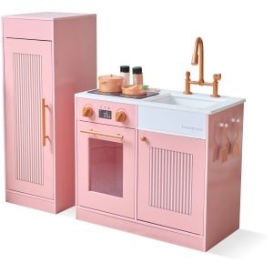 Teamson Kids Keuken Little Chef Chester perzik met koelkast, fornuis, 12 accessoires, planken en haken, bevordert creativiteit en organisatie