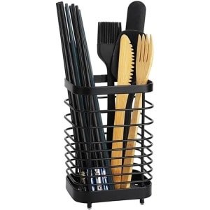 Thelau - - Bestekmand van roestvrij staal voor de keuken - organizer zwart met spoelbak accessoires