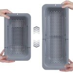 Uitschuifbaar Boven de Gootsteen Vergiet Zeef Mand - Voor Groente, Fruit en Pasta - Keuken Accessoire in Grijs (7,9 W x 14,5-19,5 L x 2,75 H)