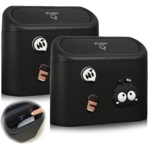 YMTWSRY 2-pack prullenbak voor in de auto, prullenbak met deksel, waterdichte prullenbak, hangende prullenbak, auto-accessoires voor in de auto, thuis, op kantoor en in de keuken (zwart)