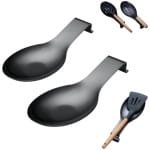 2 stuks - Lepel Mat - Keuken Gerei Houder - Keuken Tool - Keuken Accessoires - Lepelhouder voor op het fornuis - Houder voor keukenbenodigdheden - ZWART - Hittebestendig