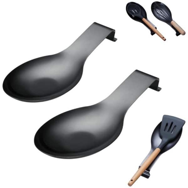 2 stuks - Lepel Mat - Keuken Gerei Houder - Keuken Tool - Keuken Accessoires - Lepelhouder voor op het fornuis - Houder voor keukenbenodigdheden - ZWART - Hittebestendig