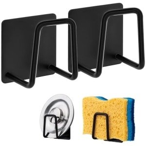 2 stuks sponshouder - roestvrij staal afwas spons haak lijm spoelbak accessoires lijm haak keuken - 45,2 x 45,2 mm - zwart