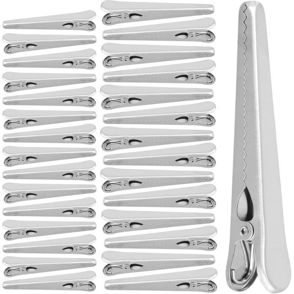 30 Stuks RVS Sluiting Clips - 8.2 cm en 11.5 cm - Zilveren Tasclips - Metaal Voedsel Klemmen voor Zakjes en Keuken Accessoires