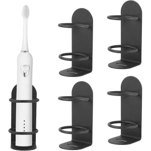 4 stuks tandenborstelhouders, zonder boren, elektrische tandenborstelhouder, wand, ijzer, zelfklevende tandenborstelhouder voor badkamer, keuken, woonkamer, kantoor (zwart,binnendiameter 3,5 cm)