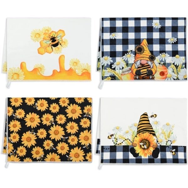 4pcs Keukenhanddoeken 40x60cm - Theedoeken voor Keuken - Zacht Absorberend Sneldrogend Bar Handdoeken voor Thuis Pub Accessoires (Honeybee)