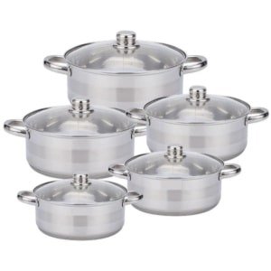 5-delige Roestvrijstalen Pannenset Met Glazen Deksels - Pfas-vrij, Duurzaam, Vaatwasmachinebestendig En Geschikt Voor Inductie- Gas- En Elektrische Fornuizen - Premium Duurzame Pannenset Voor In De Keuken