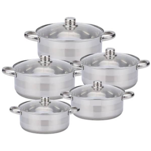 5-delige Roestvrijstalen Pannenset Met Glazen Deksels - Pfas-vrij, Duurzaam, Vaatwasmachinebestendig En Geschikt Voor Inductie- Gas- En Elektrische Fornuizen - Premium Duurzame Pannenset Voor In De Keuken