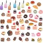 53 stuks 1/12 miniatuur levensmiddelen poppenhuis accessoires, inclusief hars cake, brood, ijs, donuts en dranken, miniatuur keukenaccessoires, poppenhuis keuken speelhars mini eten