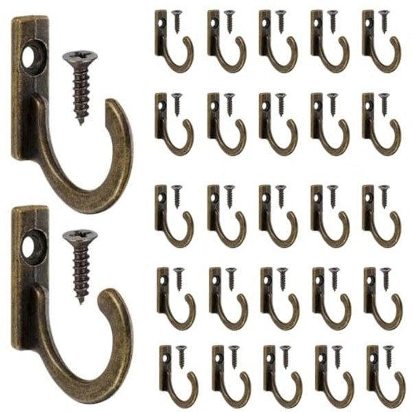 60 Stuks Wandhaken Vintage Antiek Brons - Enkele Haken voor Sieraden, Handdoeken en Keuken Accessoires