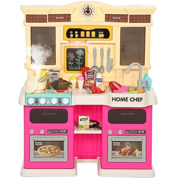 85-delige Keuken Speelgoed - Kinderspeelkeuken - Kinderkeuken - met Elektrische Kraan, Keukengerei en Speelgoedeten - met Effecten - 3+ - Rollenspel - Cadeau voor Jongens en Meisjes - 66x24x83cm - Roze