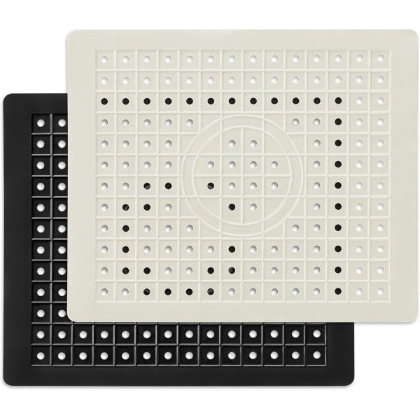 Afdruipmat - 2 stuks - Afvoerpad - Gootsteenmat - Siliconen mat - Met ophanggat - Accessoires voor aanrecht - Donkergrijs - Herbruikbaar & Waterdicht - Voor Bad, Keuken & Doucheput - 31 x 26 CM - Zwart, wit