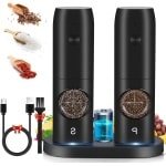 Automatische Elektrische Zout- en Pepermolenset - Set van 2 - USB-Oplaadbaar - 5 Niveaus Instelbare Grofheid - LED-Licht - Eénhandige Bediening voor Keuken en Restaurant