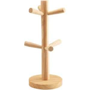 Bekerhouder - mokhouder - Keuken Opbergrek - koffiekopjesrek - Opbergrek - Kopjesrek - bamboe bekerhouder - met 6 Haken - bamboe hout - Ronde bodem - voor aanrecht en Koffiebar Accessoires - voor koffie, theemokken, kopjes