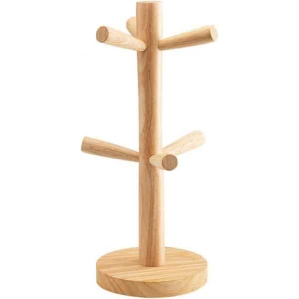 Bekerhouder - mokhouder - Keuken Opbergrek - koffiekopjesrek - Opbergrek - Kopjesrek - bamboe bekerhouder - met 6 Haken - bamboe hout - Ronde bodem - voor aanrecht en Koffiebar Accessoires - voor koffie, theemokken, kopjes