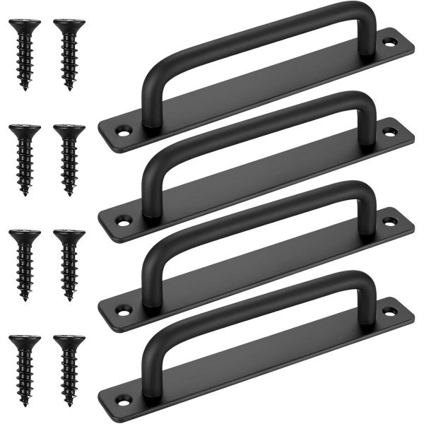 CSGoods - Set van 4 Zwarte Schuifdeur Handgrepen met Schroeven voor Kasten, Keuken, Meubelen, Tuinpoort en Schuur - Stijlvolle en Duurzame Accessoires