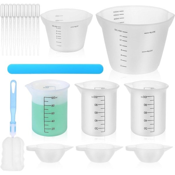 CSGoods - Siliconen maatbeker set voor epoxyhars, DIY knutselen, lab, keuken - 7 stuks - 100 ml 250 ml 500 ml - herbruikbaar - inclusief doseerbekers en accessoires