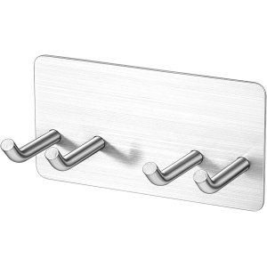 CSGoods - Tandenborstelhouder met wandmontage en roestvrijstalen kophouder, ideaal voor elektrische tandenborstels, inclusief 2 borstelsleuven en haak voor badkamer, keuken en meer