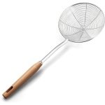 CSGoods - Zeef en Skimmer Set voor Koken en Braden - 6,3 Inch Spinzeef - Draadzeef met Houten Handvat - Keuken Pasta Accessoires