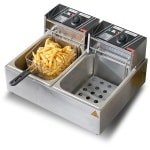 Commerciële elektrische friteuse, 24 liter inhoud, 5000 W roestvrijstalen tafel friteuse met twee uitneembare manden, voor keuken en restaurant, Silver