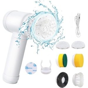 Draadloze elektrische schrobborstel voor keuken en badkamer met 6 opzetborstels