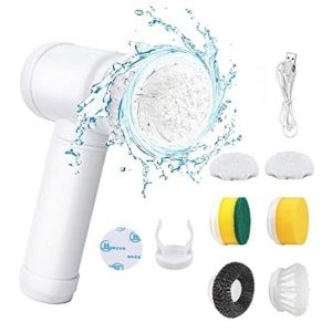 Draadloze elektrische schrobborstel voor keuken en badkamer met 6 opzetborstels