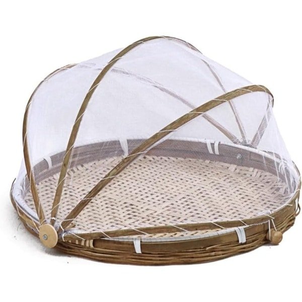 E-Ambar - Ronde fruitmand met deksel - Handgeweven houten serveertentmand - Keuken accessoire (35 cm)