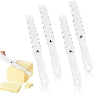 E-Ambar - Set van 4 kaassnijders met kaasdraad en zacht handvat in wit - Keukengerei voor kaas snijden met handige gadgets