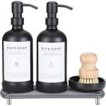 Elegante Keuken Zeepdispenser Set - 16oz Glazen Fles met Roestvrijstalen Pomp en Accessoires