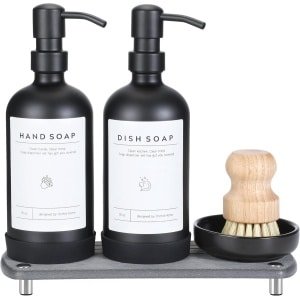Elegante Keuken Zeepdispenser Set - 16oz Glazen Fles met Roestvrijstalen Pomp en Accessoires