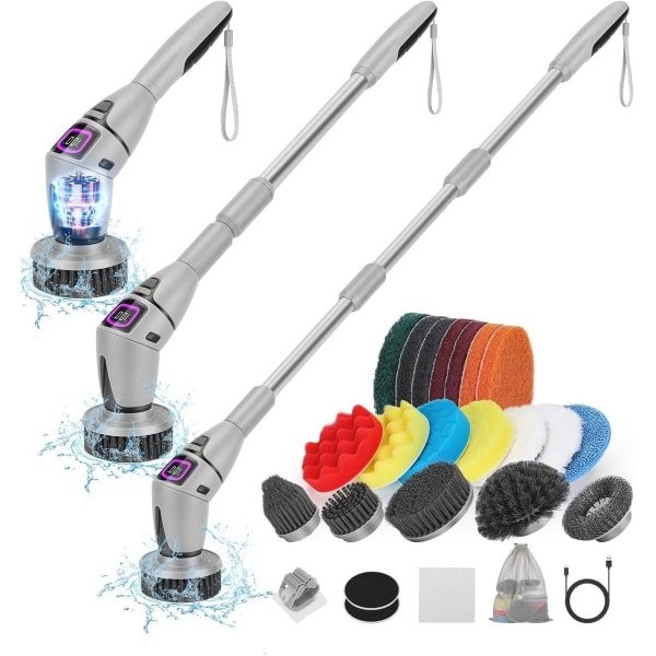 Elektrische Schoonmaakborstel met Interchangeerbare Borstels - Perfect voor Badkamer en Keuken (Grijs)