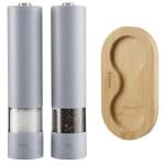 Elektrische Zout- en Pepermolen Set met One-Touch Knop | Verstelbare Slijpfuncties voor Keuken | Modern Grijs Design