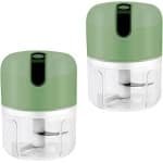 Elektrische hakmolen 2 stuks 250 ml met USB-aansluiting - keuken elektrische snijder hakmolen - voor vlees uien knoflook fruit - groen .