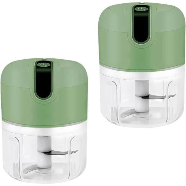 Elektrische hakmolen 2 stuks 250 ml met USB-aansluiting - keuken elektrische snijder hakmolen - voor vlees uien knoflook fruit - groen .