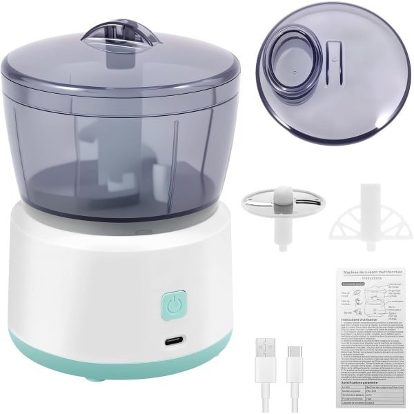 Elektrische hakmolen voor de keuken, 225 ml, multifunctionele hakmolen, elektrisch, USB, driebladig lemmet, draagbaar uiensnijder, elektrisch voor knoflook, uien, vlees, hakken