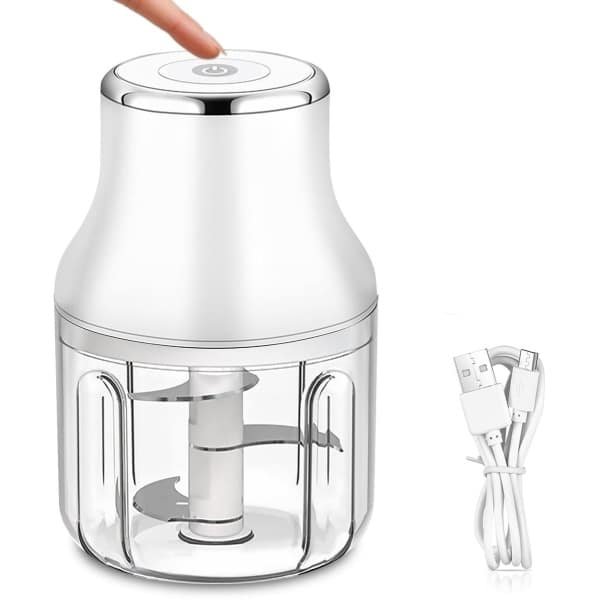 Elektrische hakselaar voor de keuken 250 ml met USB-oplaadfunctie Mini-uiensnijder met 3 messen en 2 niveaus Uiensnijder voor fruit, groenten, noten, vlees, babyvoeding, pestodips en sauzen