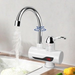 Elektrische waterkraan voor direct warm water, led-kraan voor de keuken, verwarmbaar, 3000 W, 30-60 °C, elektrische kraan met onmiddellijke boiler, 360 graden warm- en koudwaterkraan voor tuincaravans