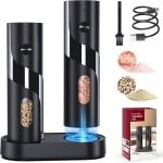 Elektrische zout- en pepermolens Set van 2 met Oplaadbare Basis, LED Licht en Instelbare Grofheid voor de Keuken
