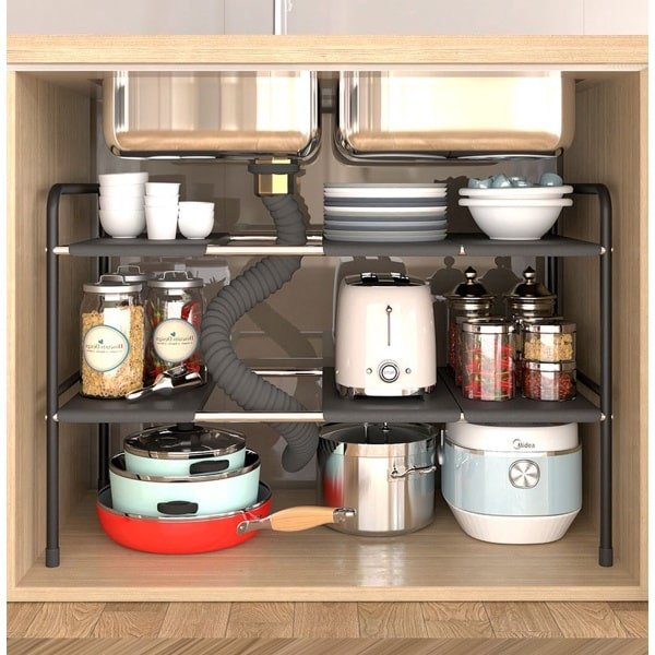 Gootsteenkast organizer zwart - Keukenkastorganizers - keuken accessoires - Verstelbaar van 50 CM tm 88 CM